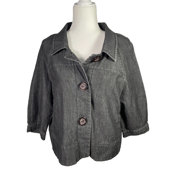 Cambridge Dry Goods Black Smock Short Dress Denim Jacket 3/4 Sleeve XL - Picture 1 of 9